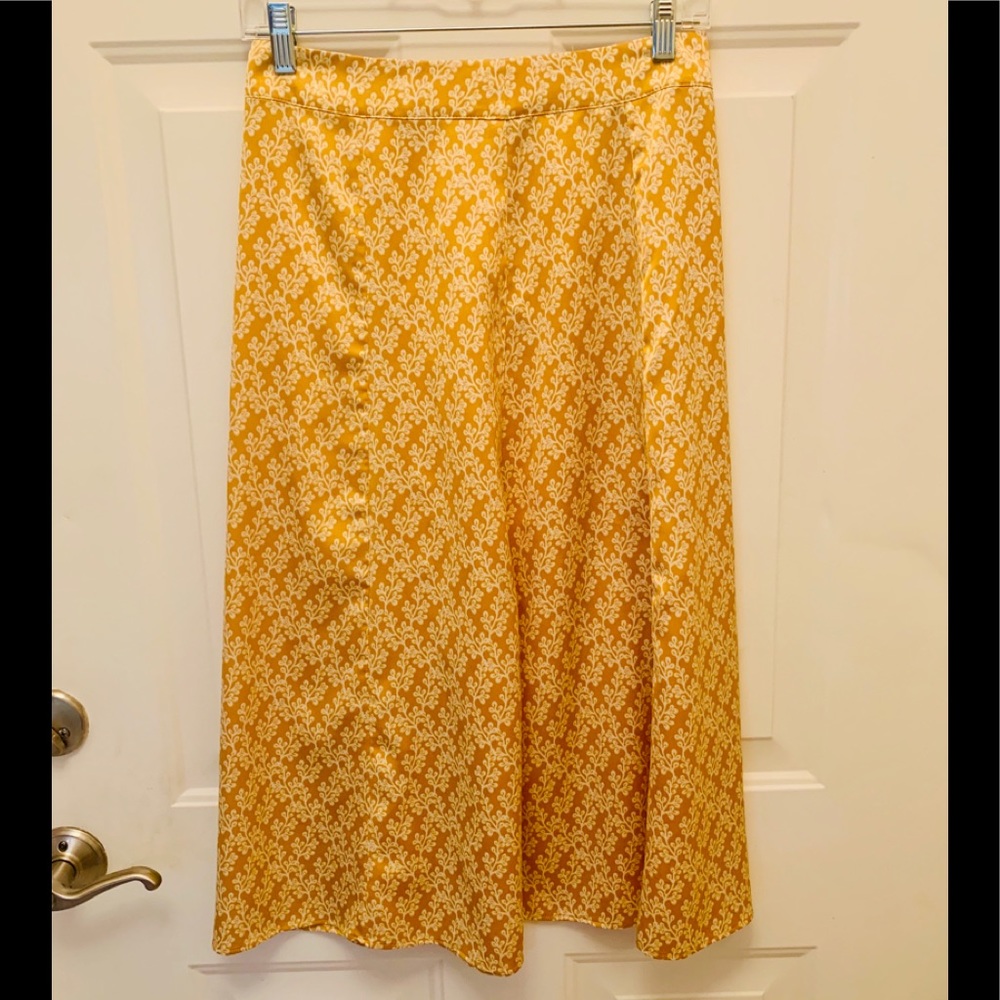 LOFT Yellow Floral Midi Skirt Sz 2 NWOT